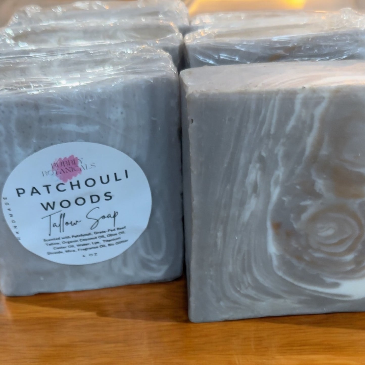 Patchouli Woods Tallow Soap -Woodgrain design soap